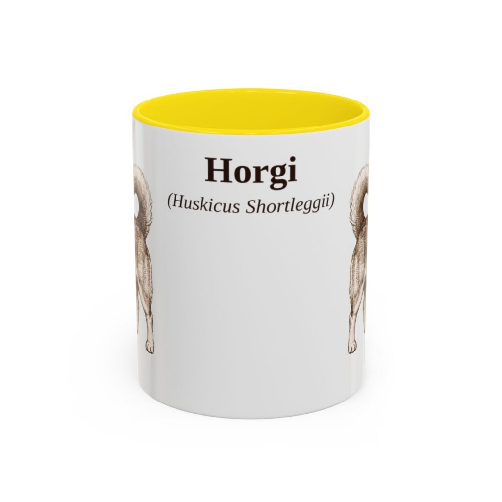 11oz Horgi Latin Mug, Yellow, front view