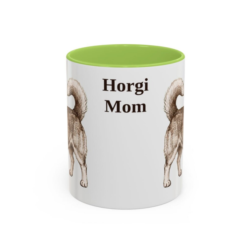 11oz Horgi Dog Mom Mug, Light Green, front view
