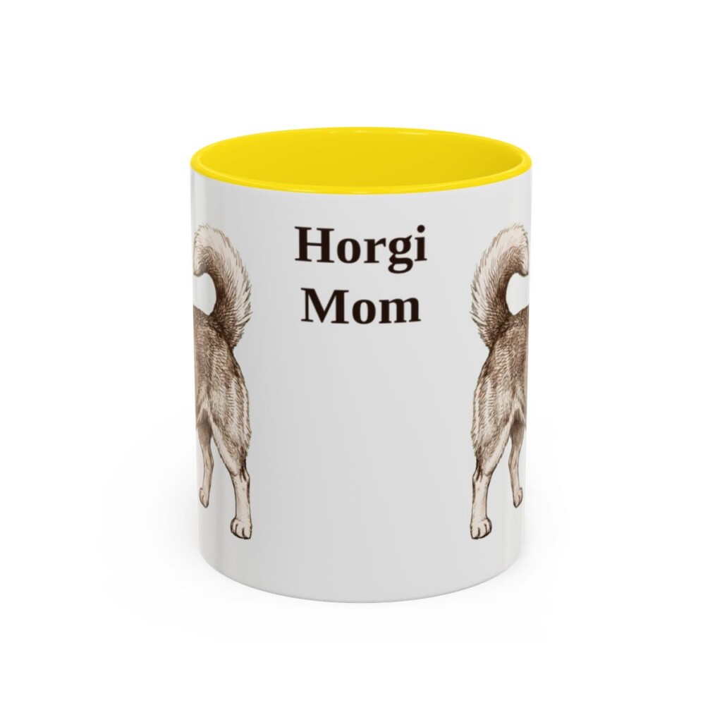 11oz Horgi Dog Mom Mug, Yellow, front view