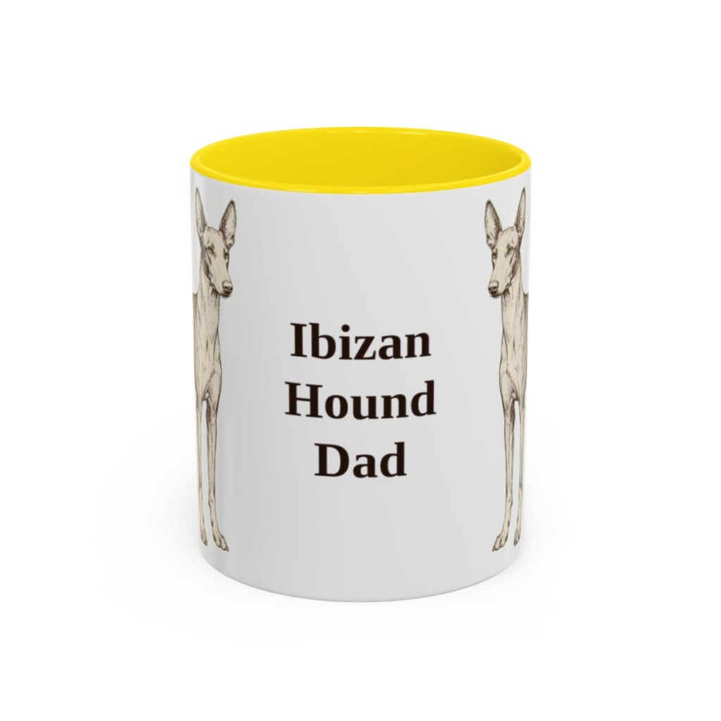 11oz Ibizan Hound Dog Dad Mug, Yellow, front view