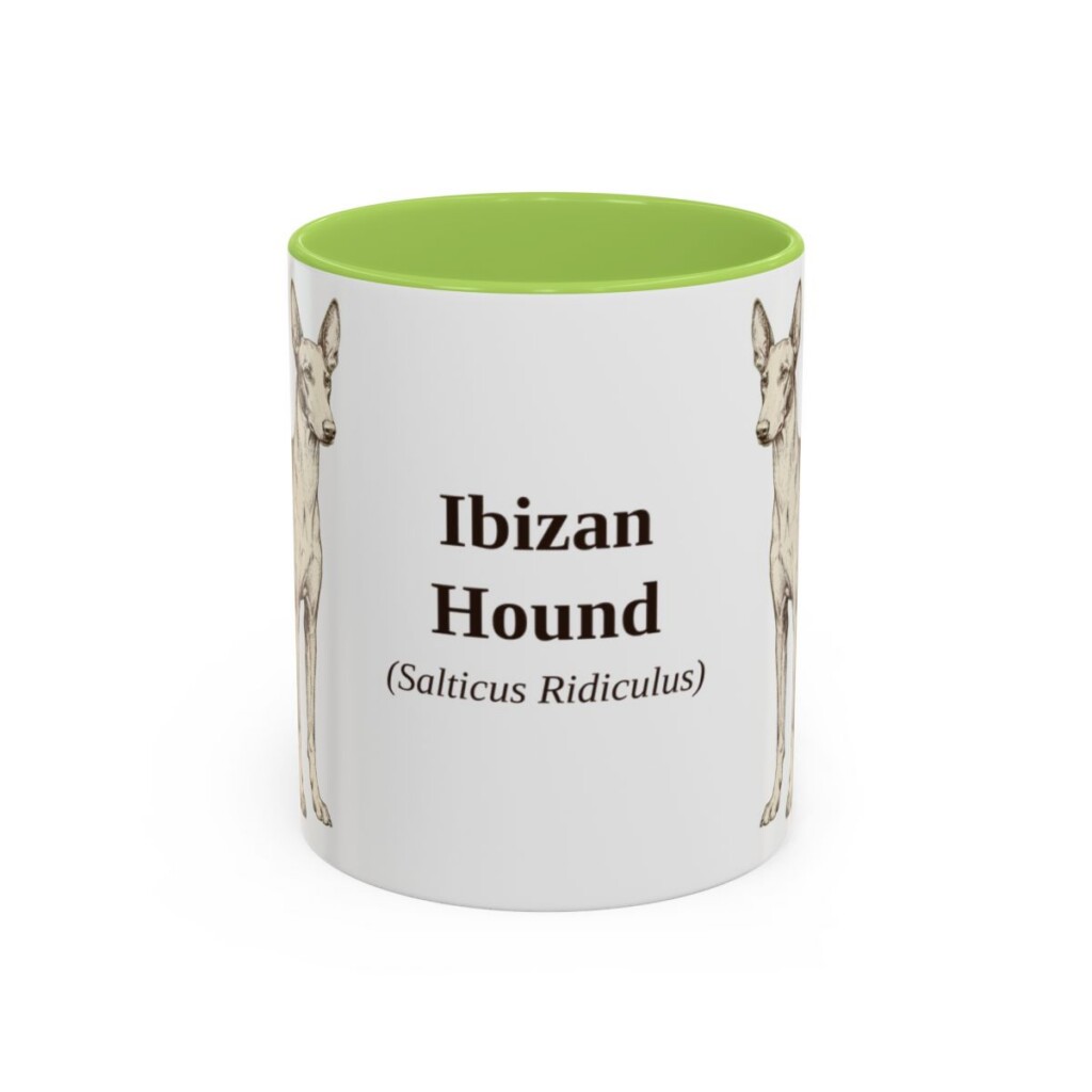 11oz Ibizan Hound Latin Mug, Light Green, front view