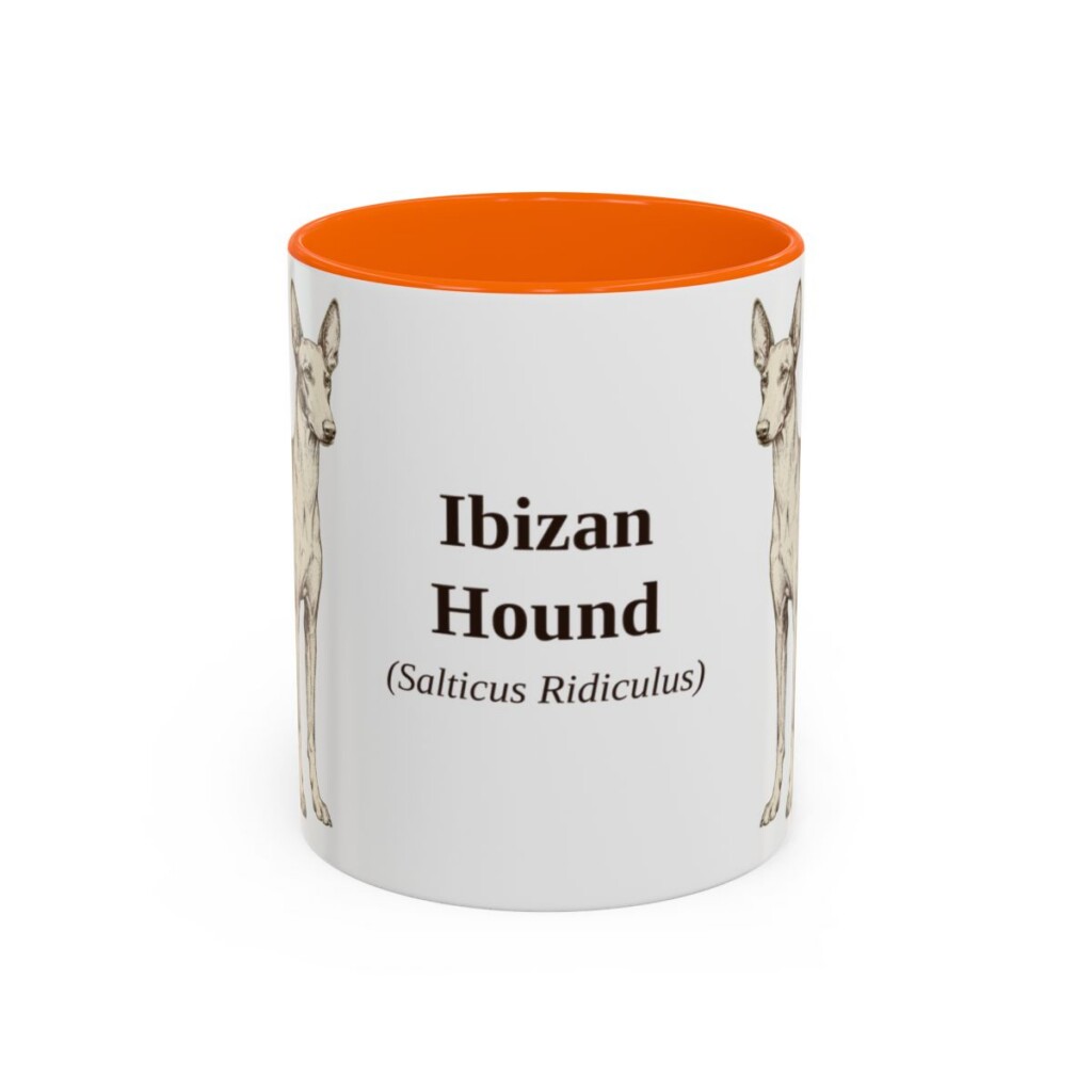 11oz Ibizan Hound Latin Mug, Orange, front view