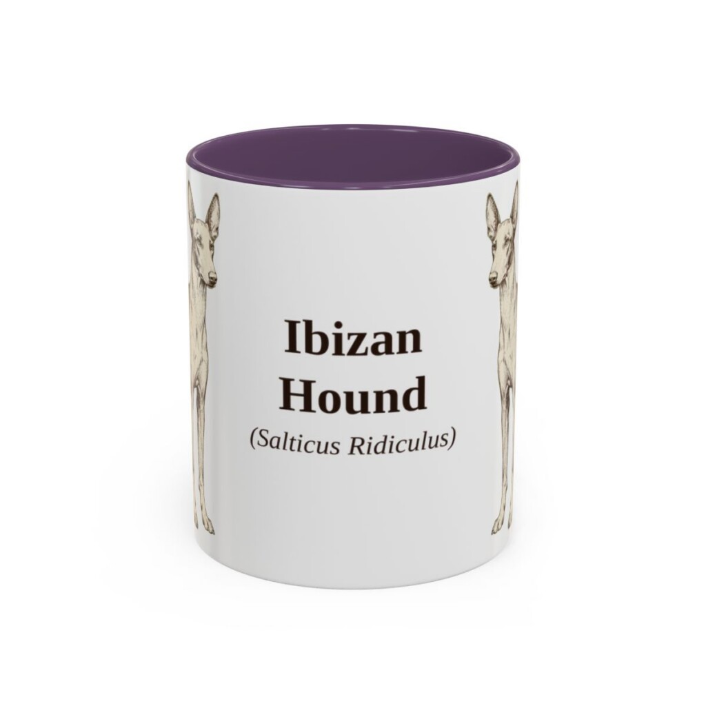 11oz Ibizan Hound Latin Mug, Purple, front view