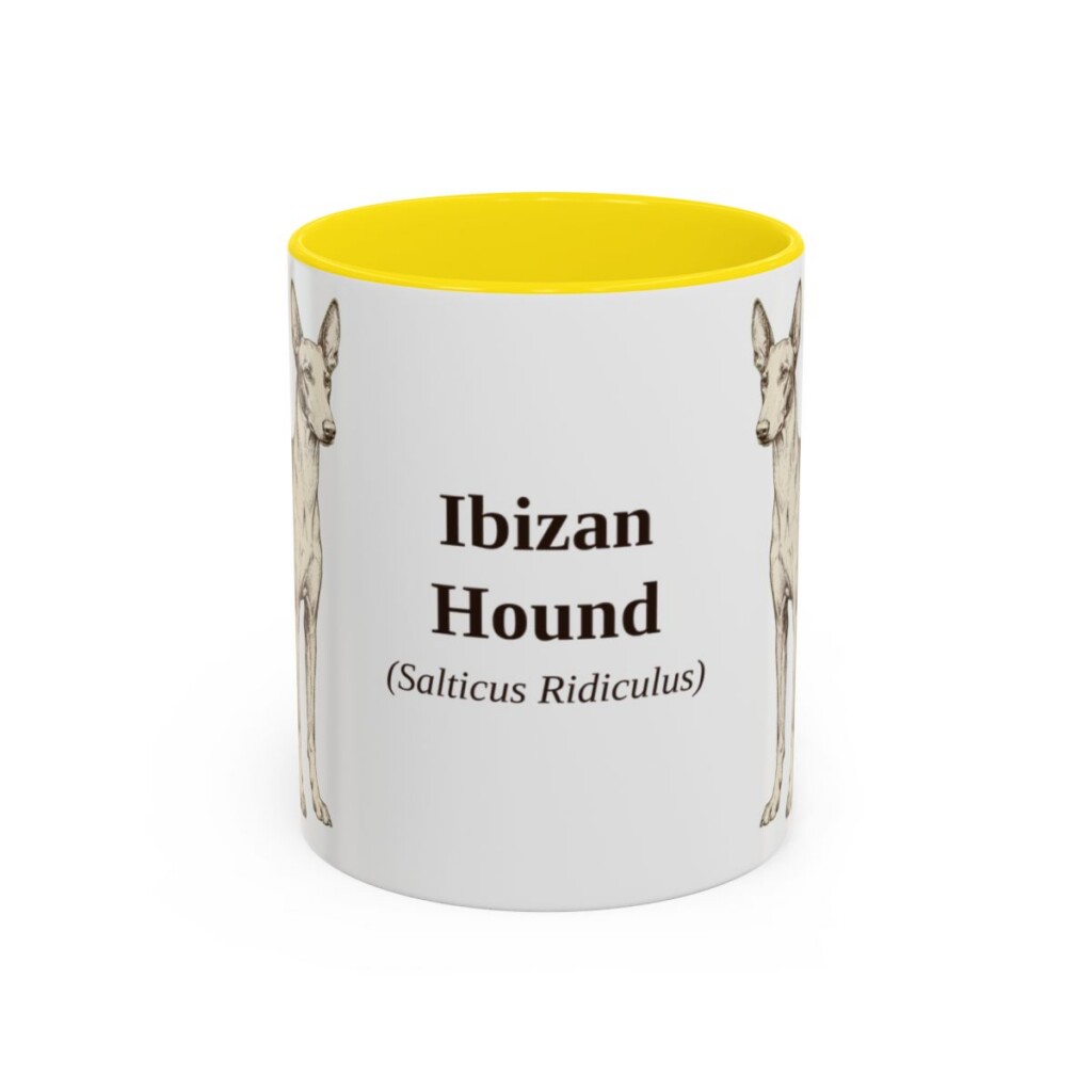 11oz Ibizan Hound Latin Mug, Yellow, front view