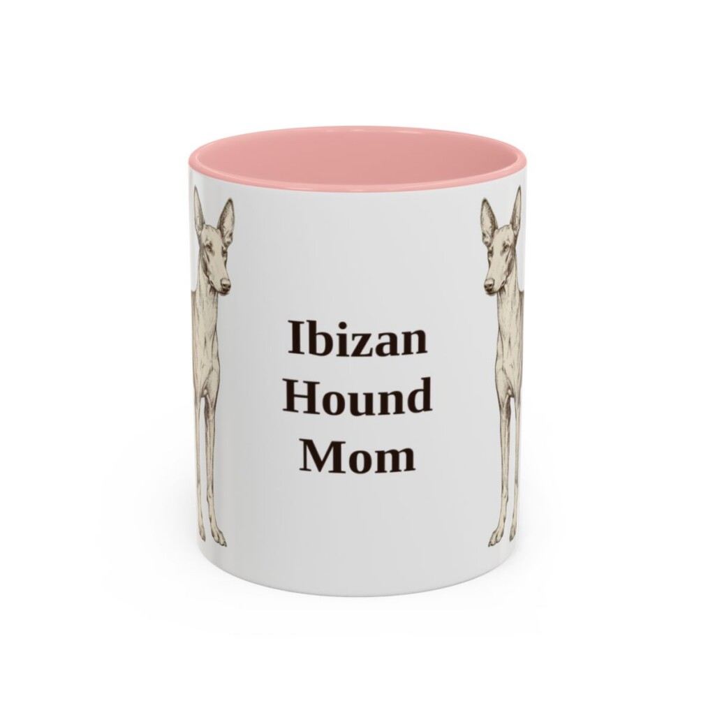 11oz Ibizan Hound Dog Mom Mug, Pink, front view