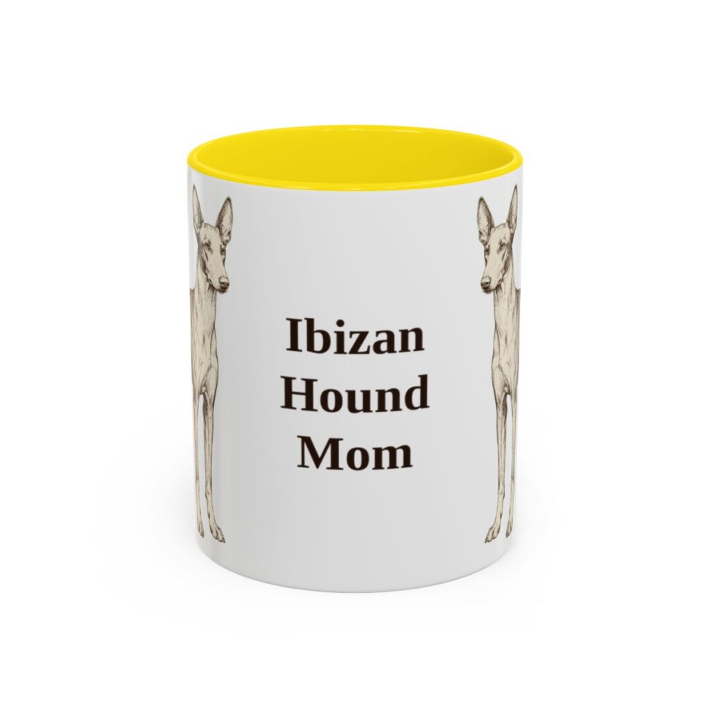 11oz Ibizan Hound Dog Mom Mug, Yellow, front view