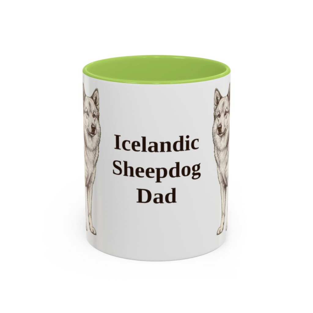 11oz Icelandic Sheepdog Dog Dad Mug, Light Green, front view