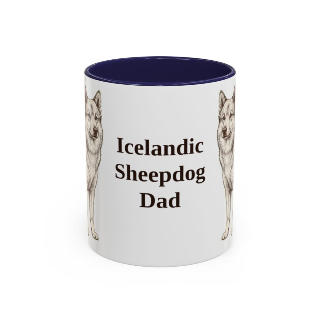 11oz Icelandic Sheepdog Dog Dad Mug, Navy, front view