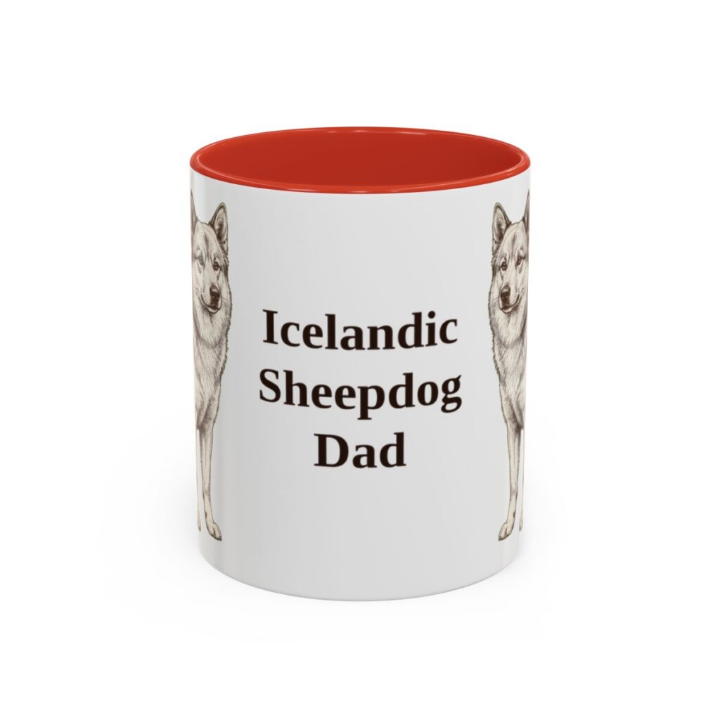 11oz Icelandic Sheepdog Dog Dad Mug, Red, front view