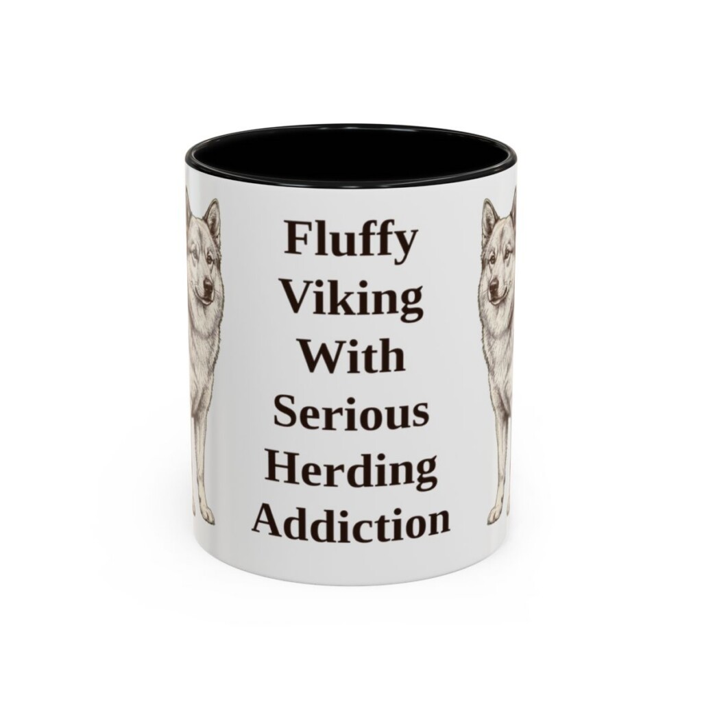 11oz Funny Icelandic Sheepdog Mug, Black, front view