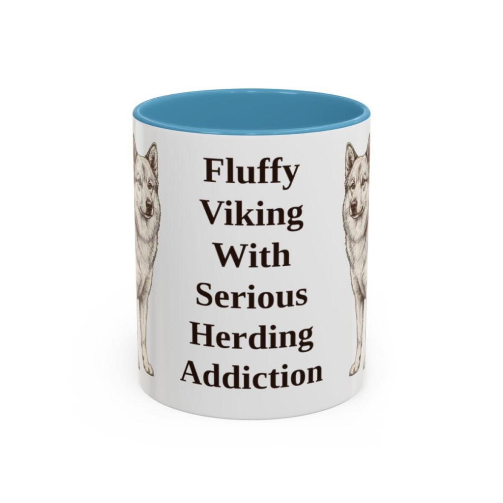 11oz Funny Icelandic Sheepdog Mug, Light Blue, front view