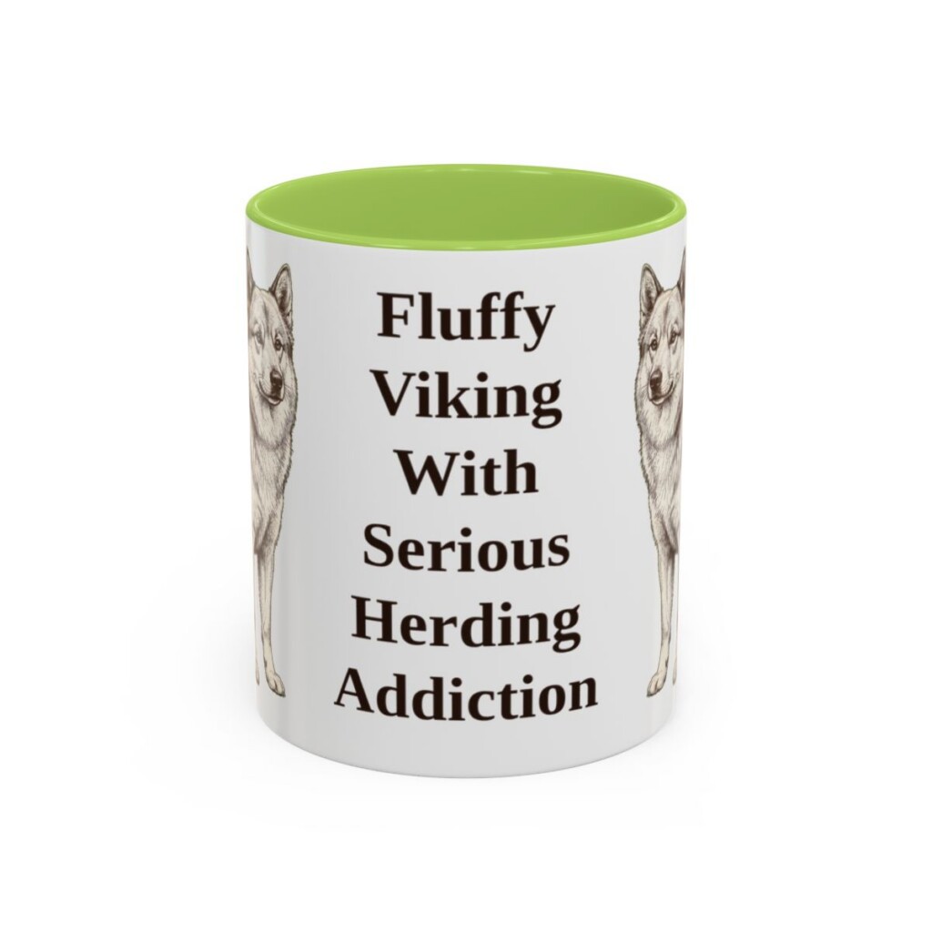 11oz Funny Icelandic Sheepdog Mug, Light Green, front view