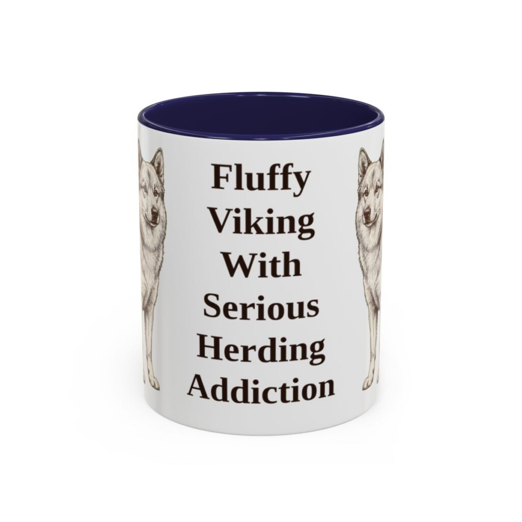 11oz Funny Icelandic Sheepdog Mug, Navy, front view