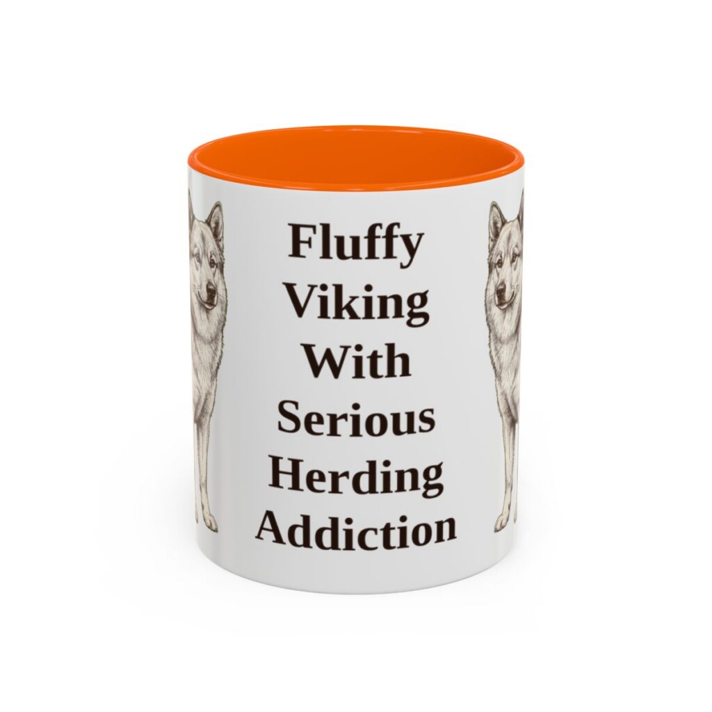 11oz Funny Icelandic Sheepdog Mug, Orange, front view
