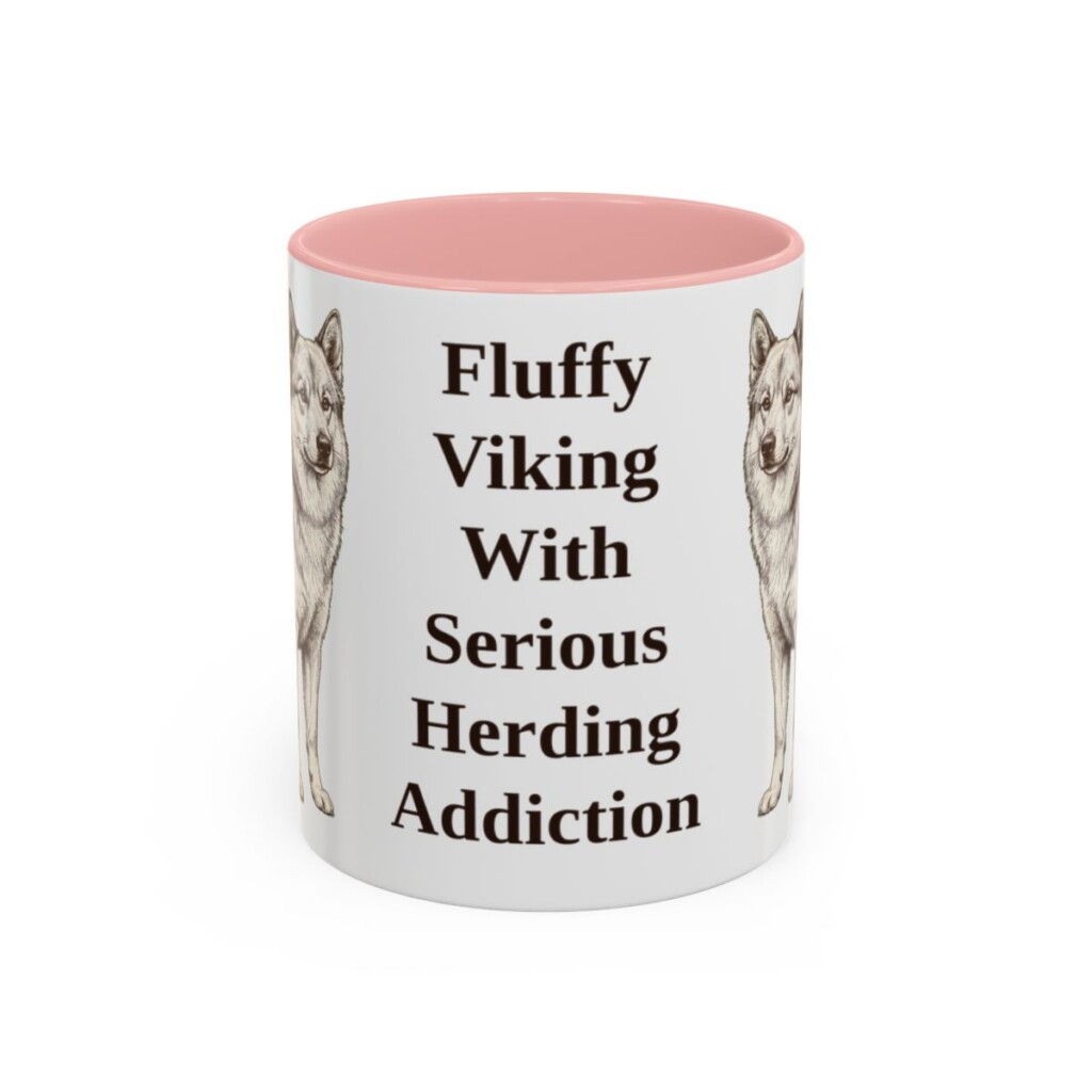 11oz Funny Icelandic Sheepdog Mug, Pink, front view