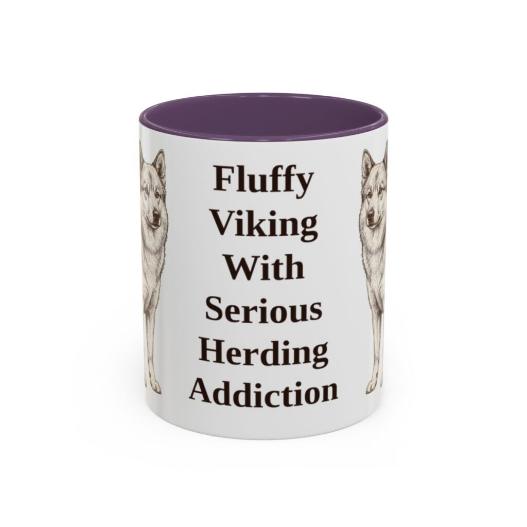 11oz Funny Icelandic Sheepdog Mug, Purple, front view