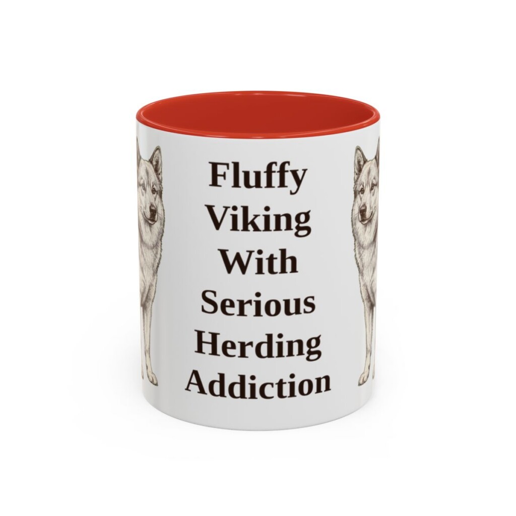 11oz Funny Icelandic Sheepdog Mug, Red, front view