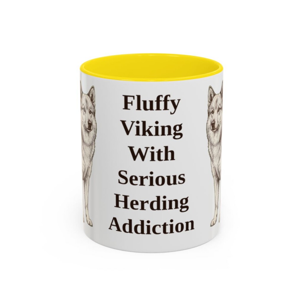 11oz Funny Icelandic Sheepdog Mug, Yellow, front view