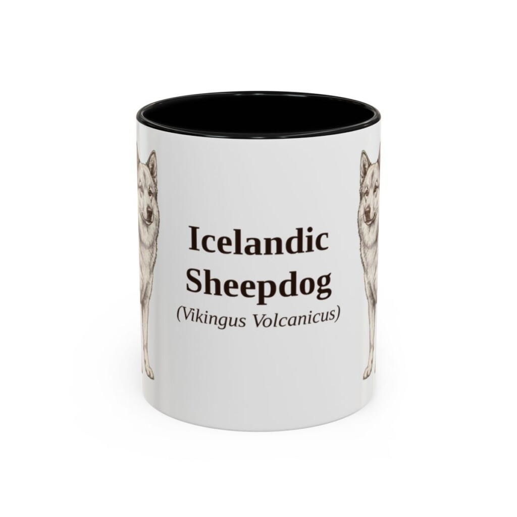 11oz Icelandic Sheepdog Latin Mug, Black, front view