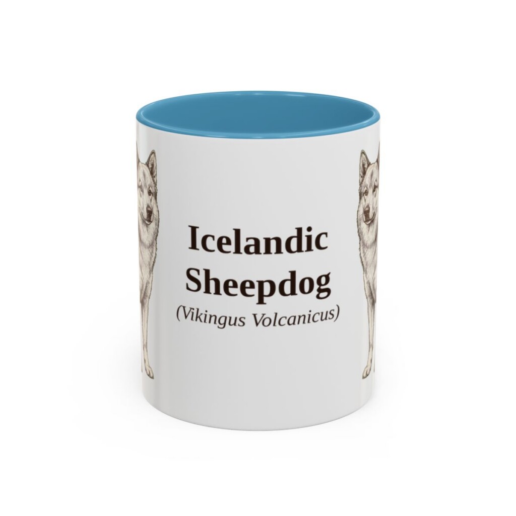 11oz Icelandic Sheepdog Latin Mug, Light Blue, front view
