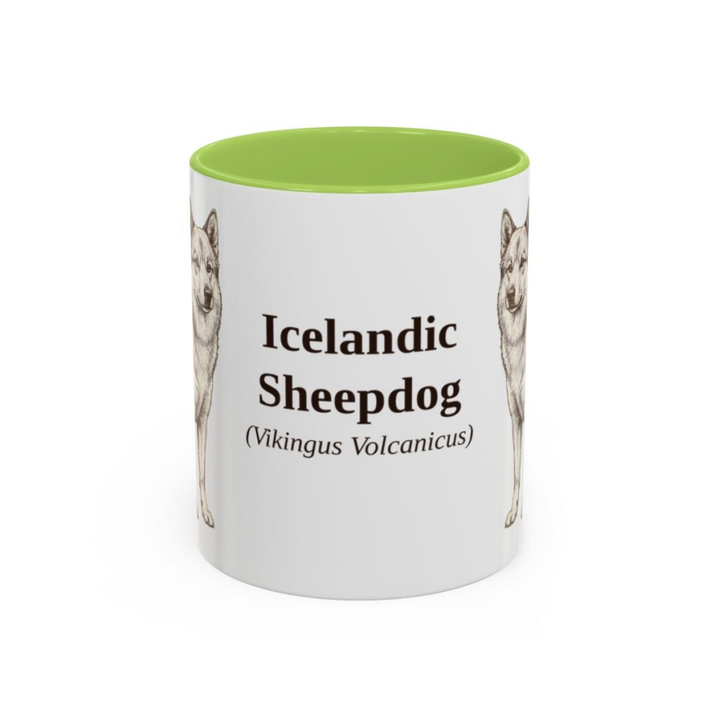 11oz Icelandic Sheepdog Latin Mug, Light Green, front view