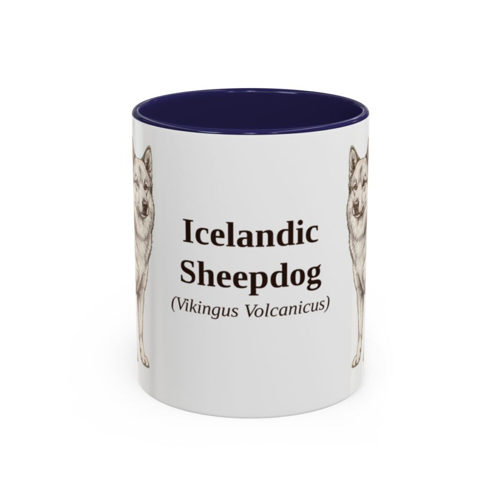 11oz Icelandic Sheepdog Latin Mug, Navy, front view