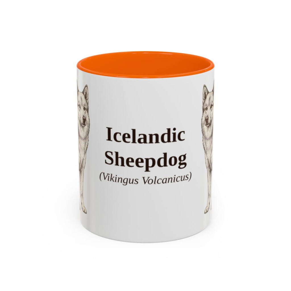 11oz Icelandic Sheepdog Latin Mug, Orange, front view