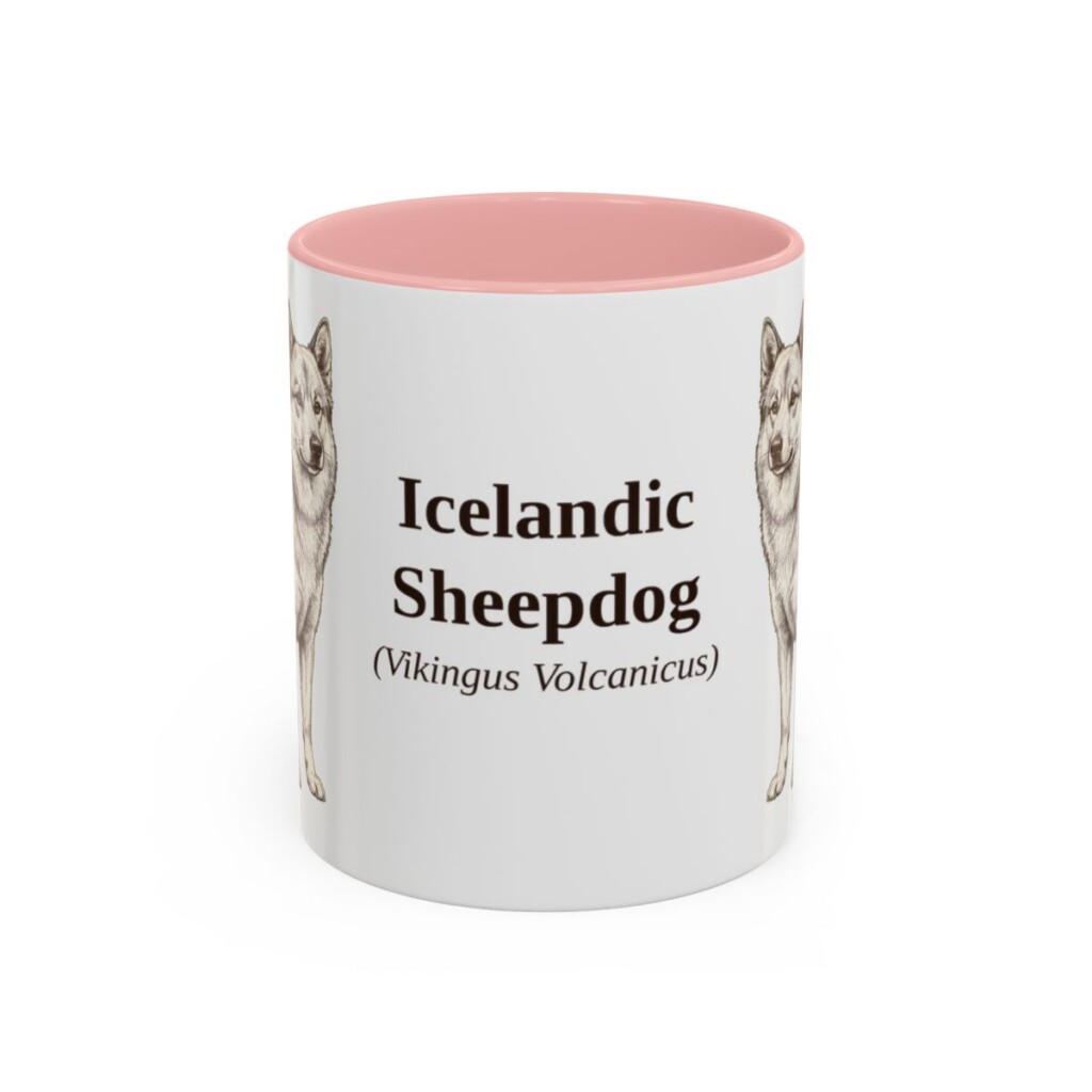 11oz Icelandic Sheepdog Latin Mug, Pink, front view
