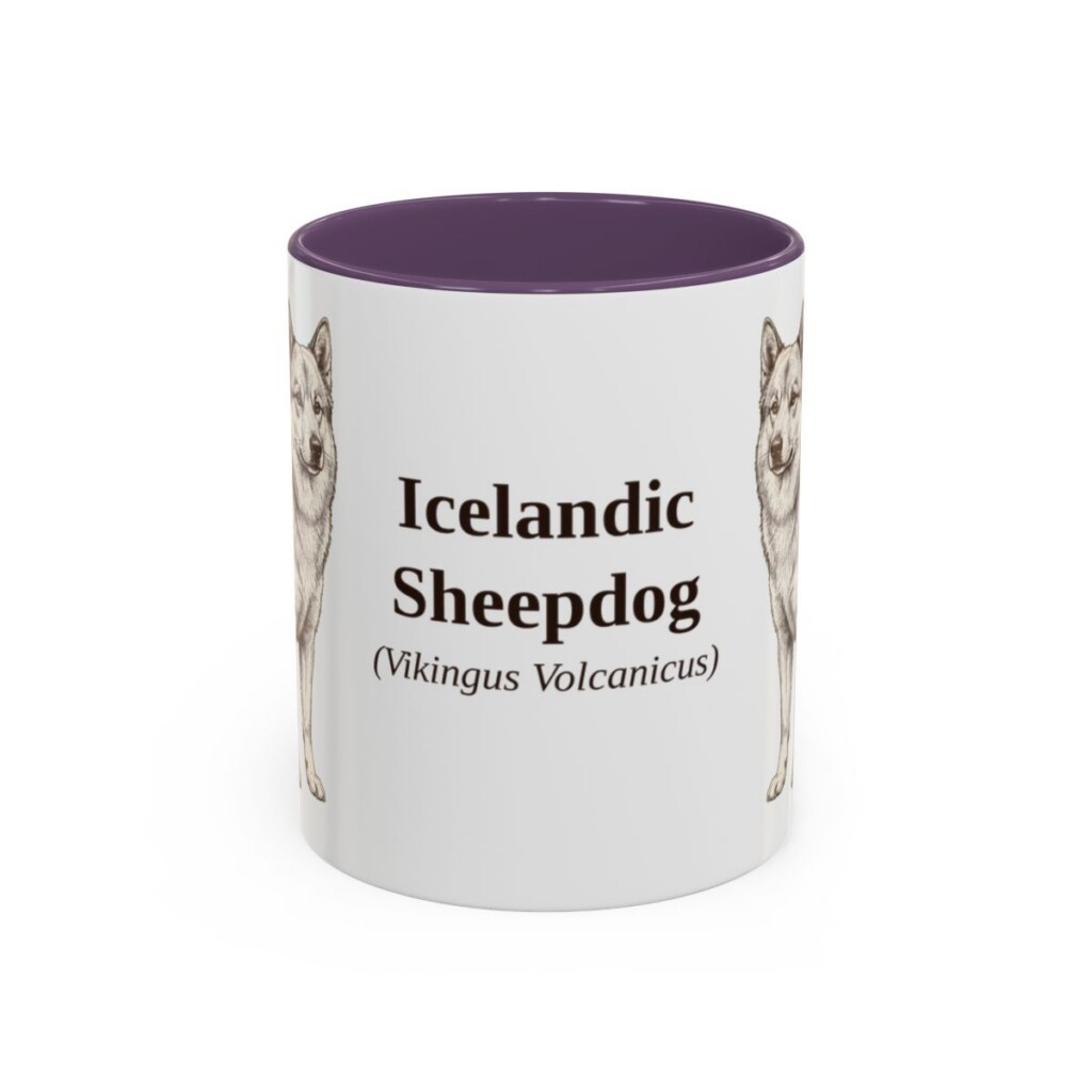 11oz Icelandic Sheepdog Latin Mug, Purple, front view