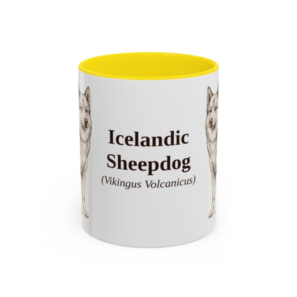 11oz Icelandic Sheepdog Latin Mug, Yellow, front view