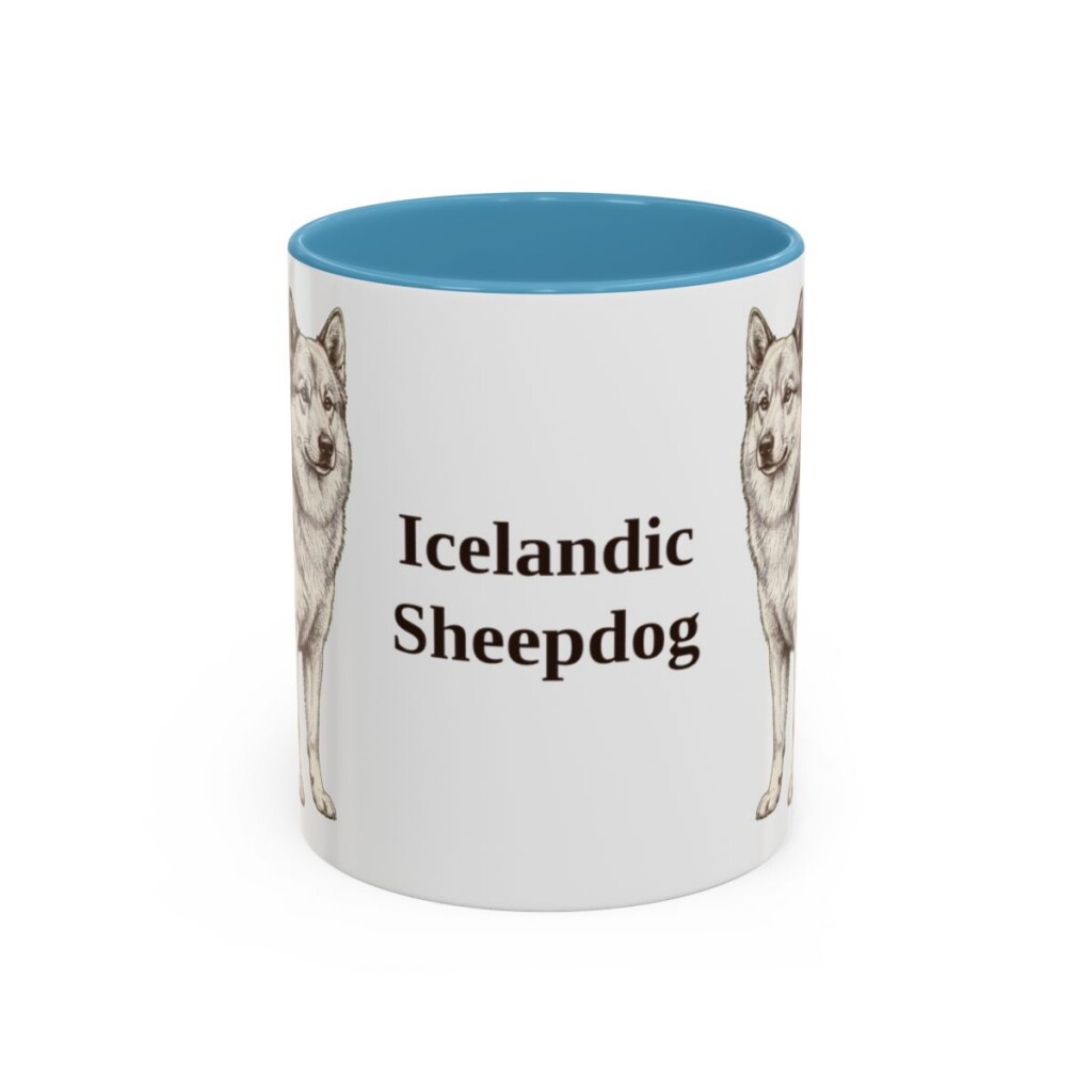 11oz Icelandic Sheepdog Mug, Light Blue, front view