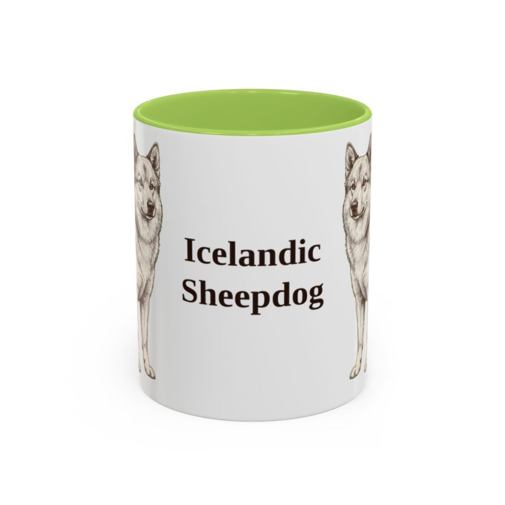 11oz Icelandic Sheepdog Mug, Light Green, front view