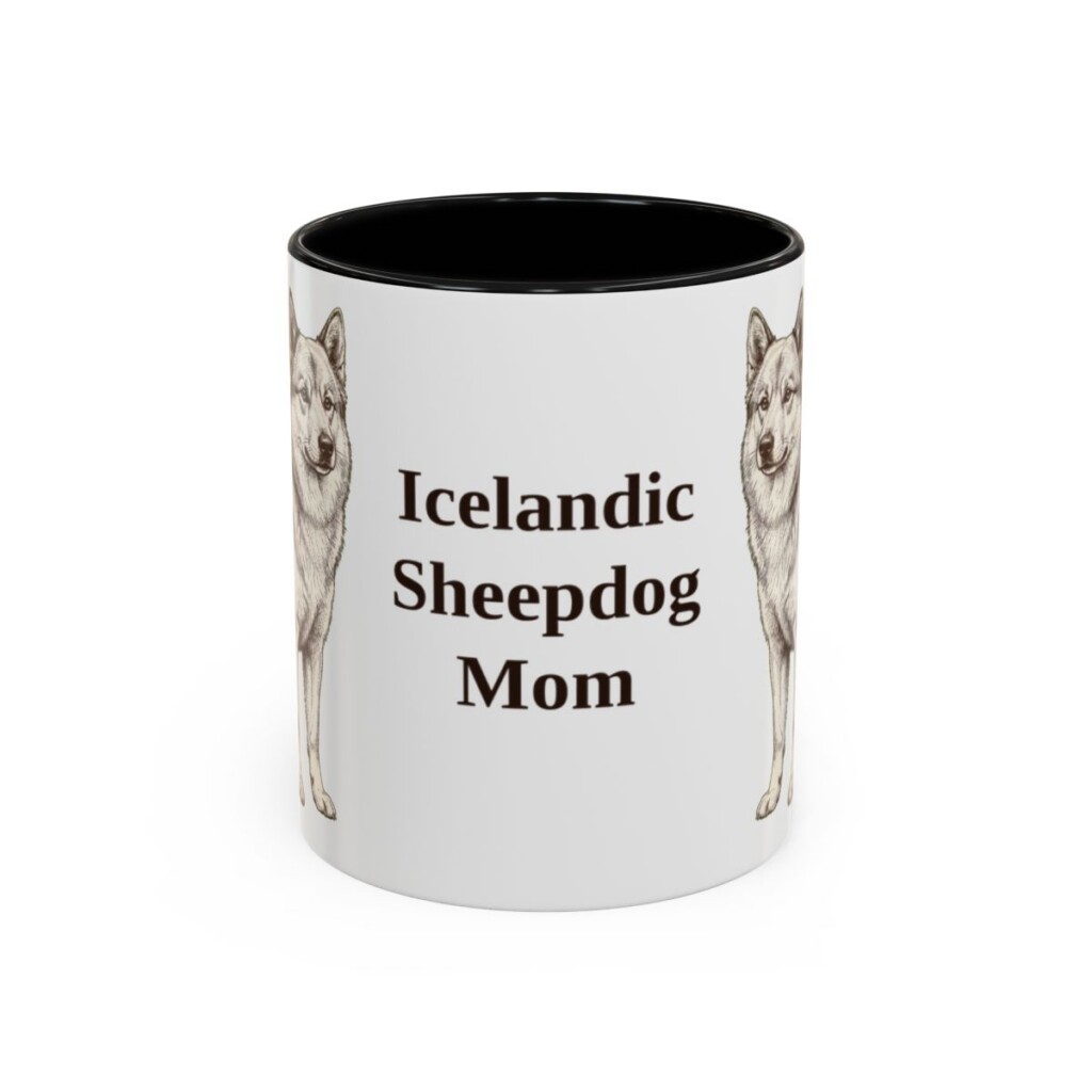 11oz Icelandic Sheepdog Dog Mom Mug, Black, front view