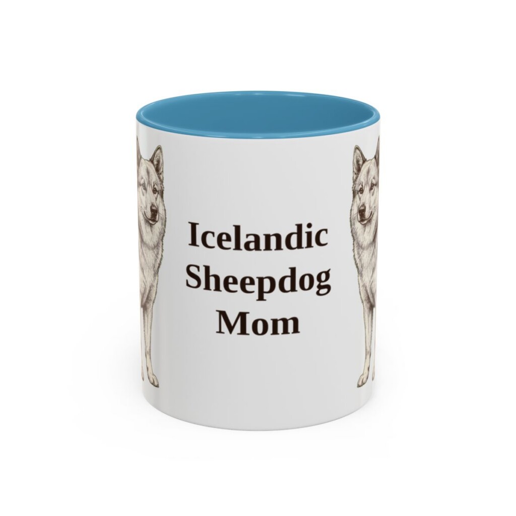 11oz Icelandic Sheepdog Dog Mom Mug, Light Blue, front view