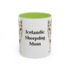 11oz Icelandic Sheepdog Dog Mom Mug, Light Green, front view