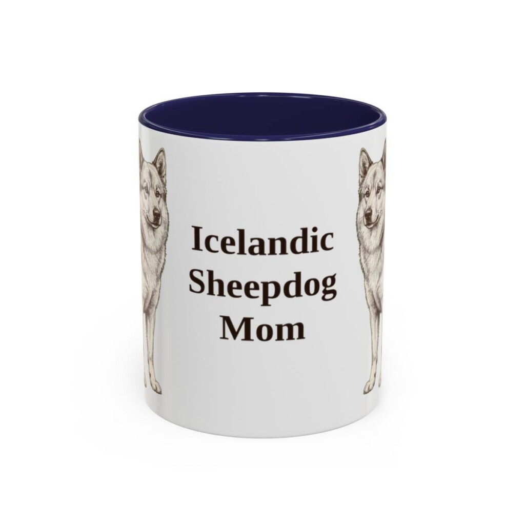11oz Icelandic Sheepdog Dog Mom Mug, Navy, front view