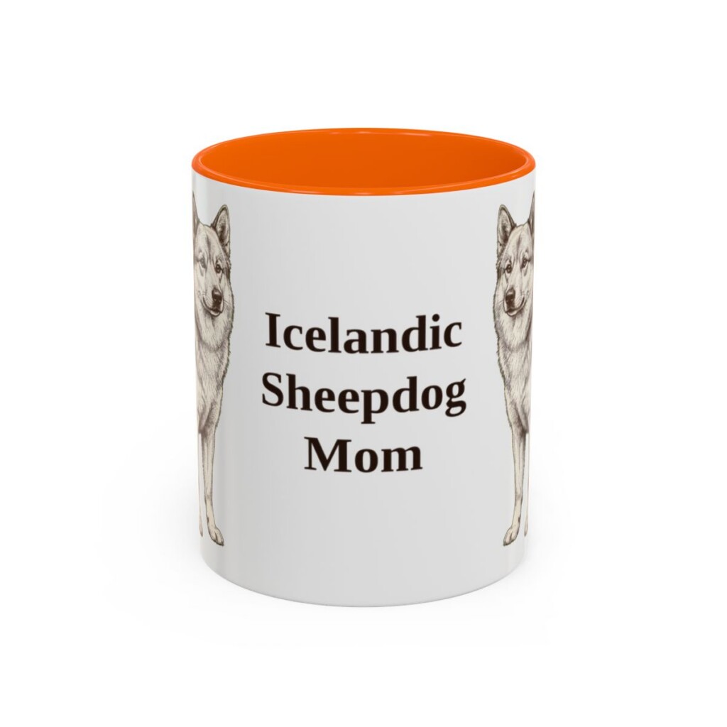 11oz Icelandic Sheepdog Dog Mom Mug, Orange, front view