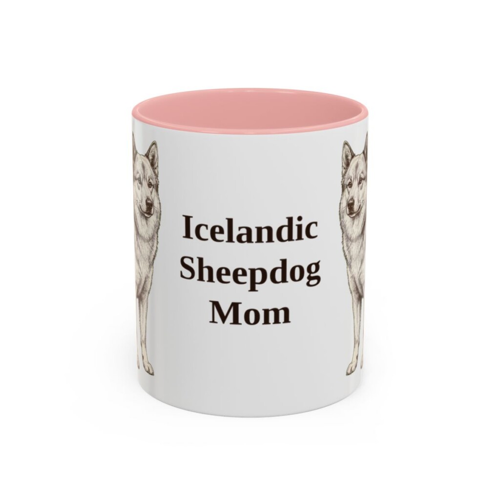 11oz Icelandic Sheepdog Dog Mom Mug, Pink, front view