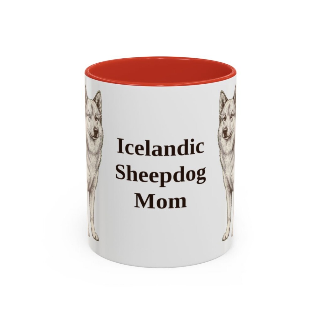 11oz Icelandic Sheepdog Dog Mom Mug, Red, front view