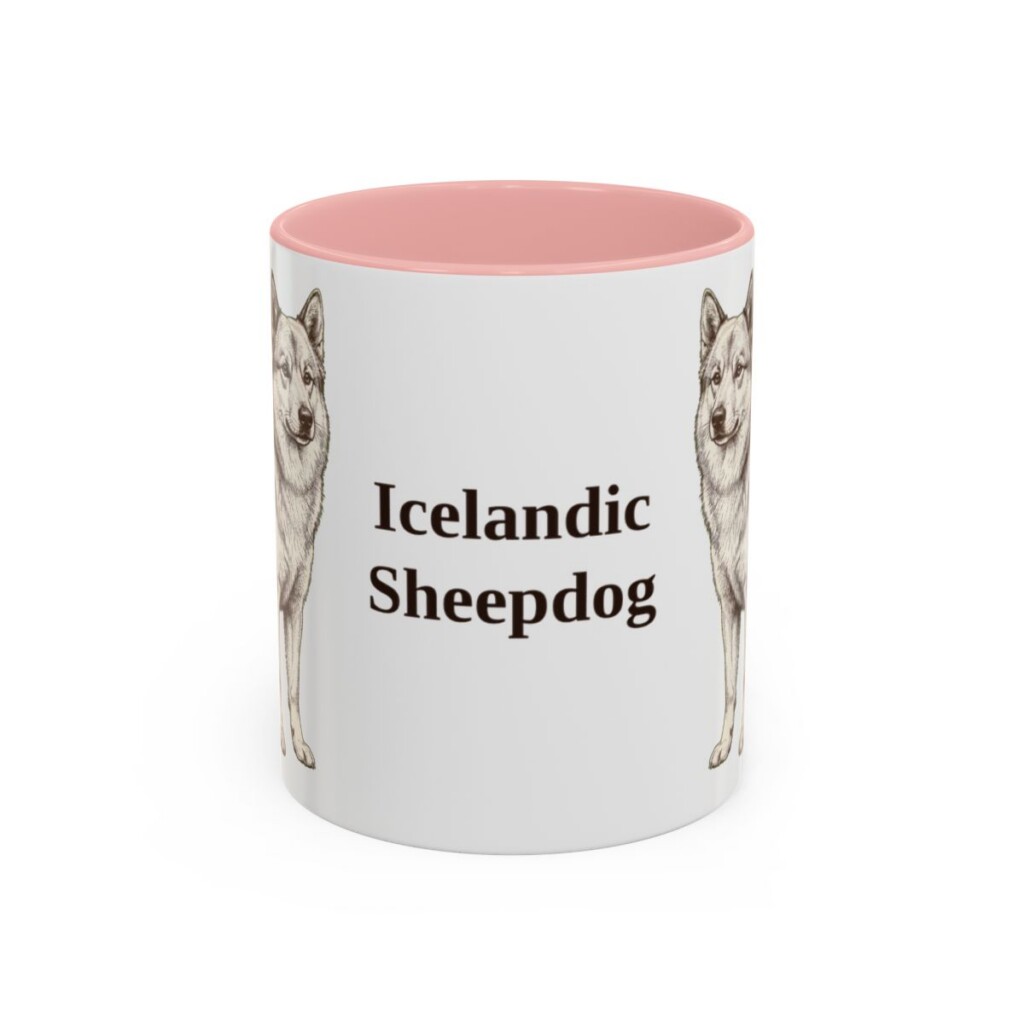 11oz Icelandic Sheepdog Mug, Pink, front view