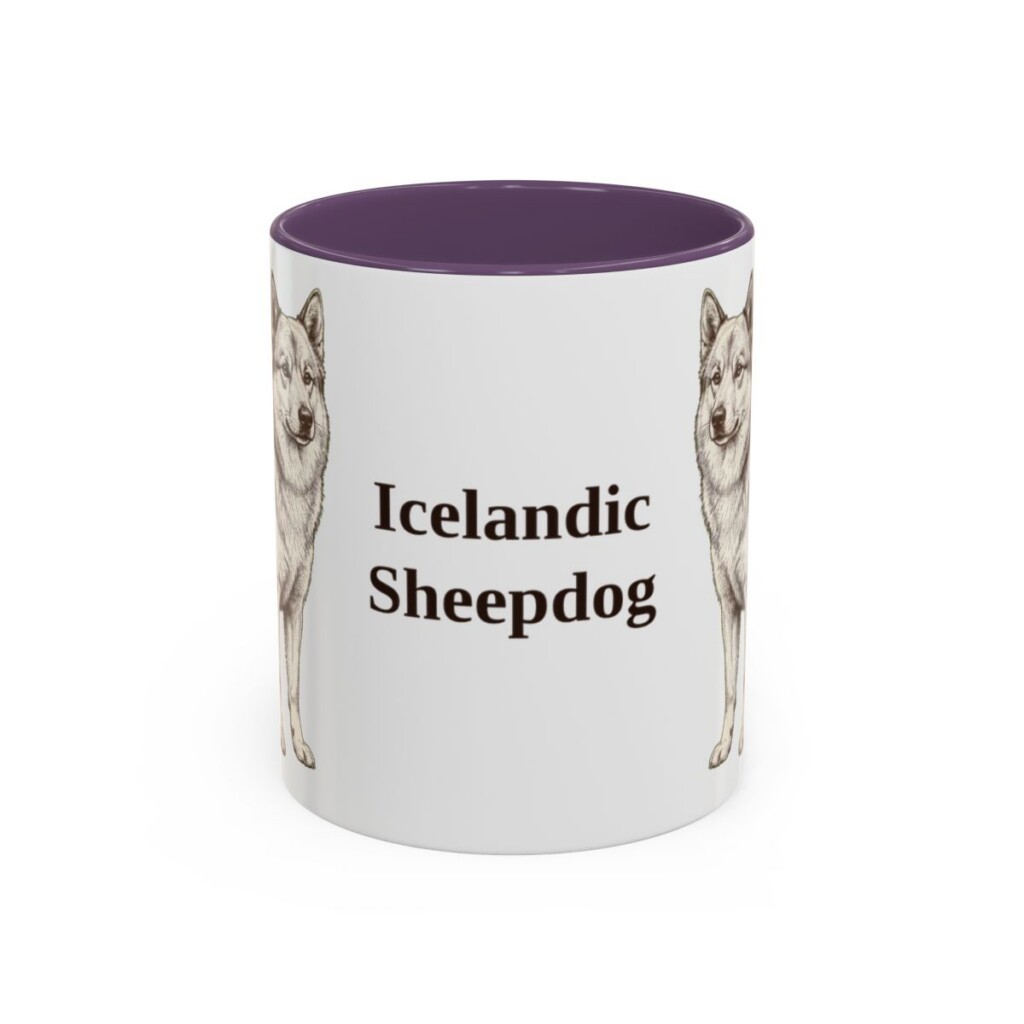 11oz Icelandic Sheepdog Mug, Purple, front view