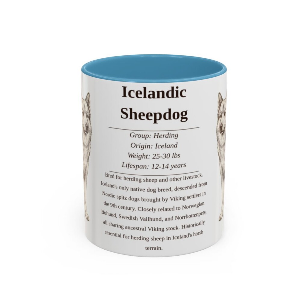 11oz Icelandic Sheepdog Mug, Light Blue, front view