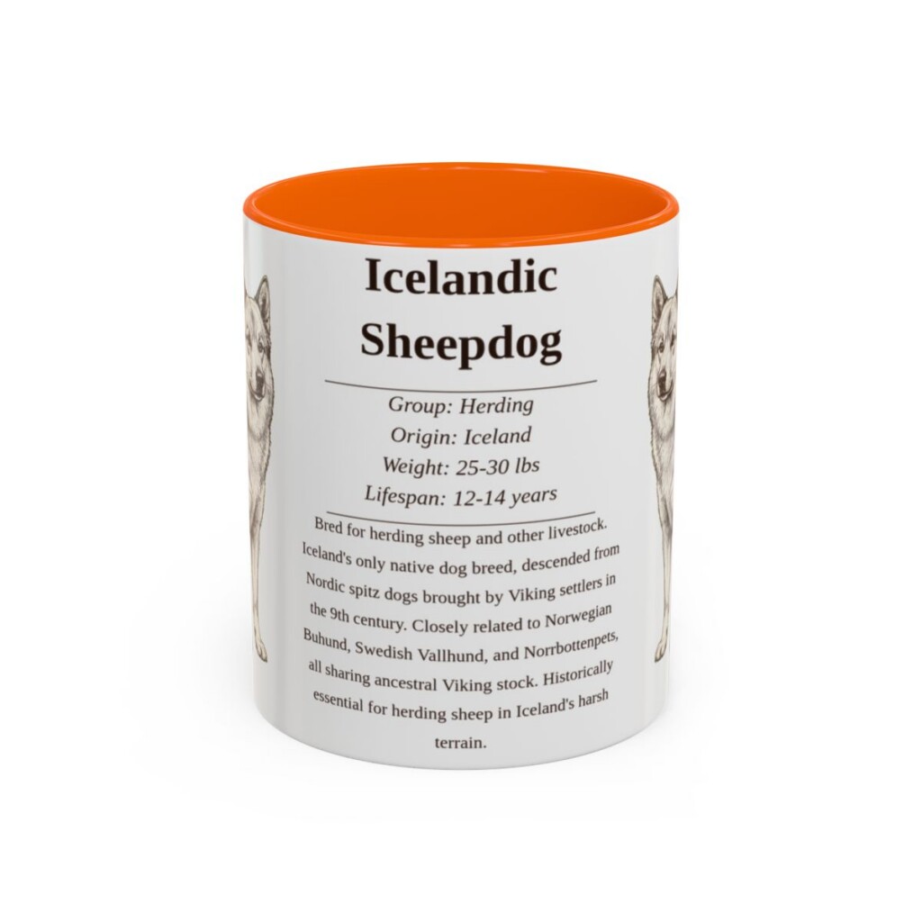 11oz Icelandic Sheepdog Mug, Orange, front view