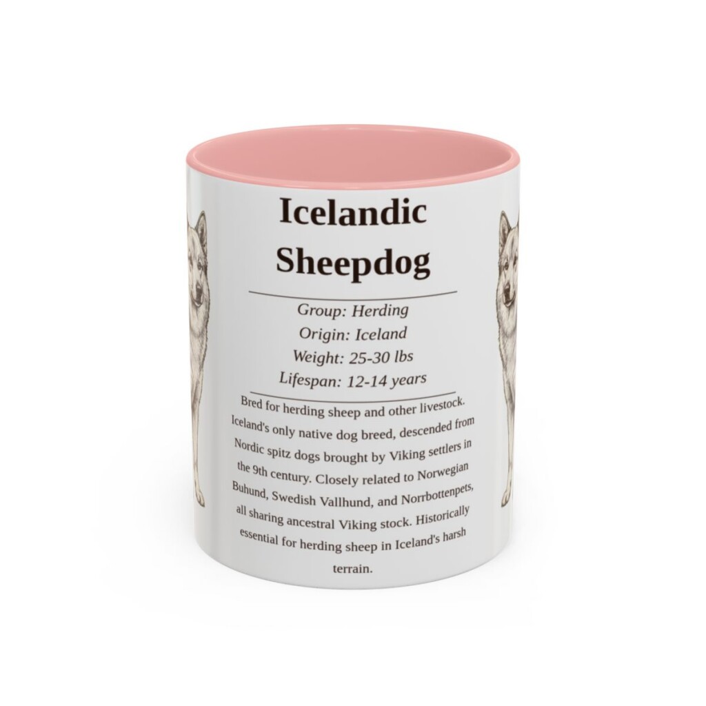 11oz Icelandic Sheepdog Mug, Pink, front view