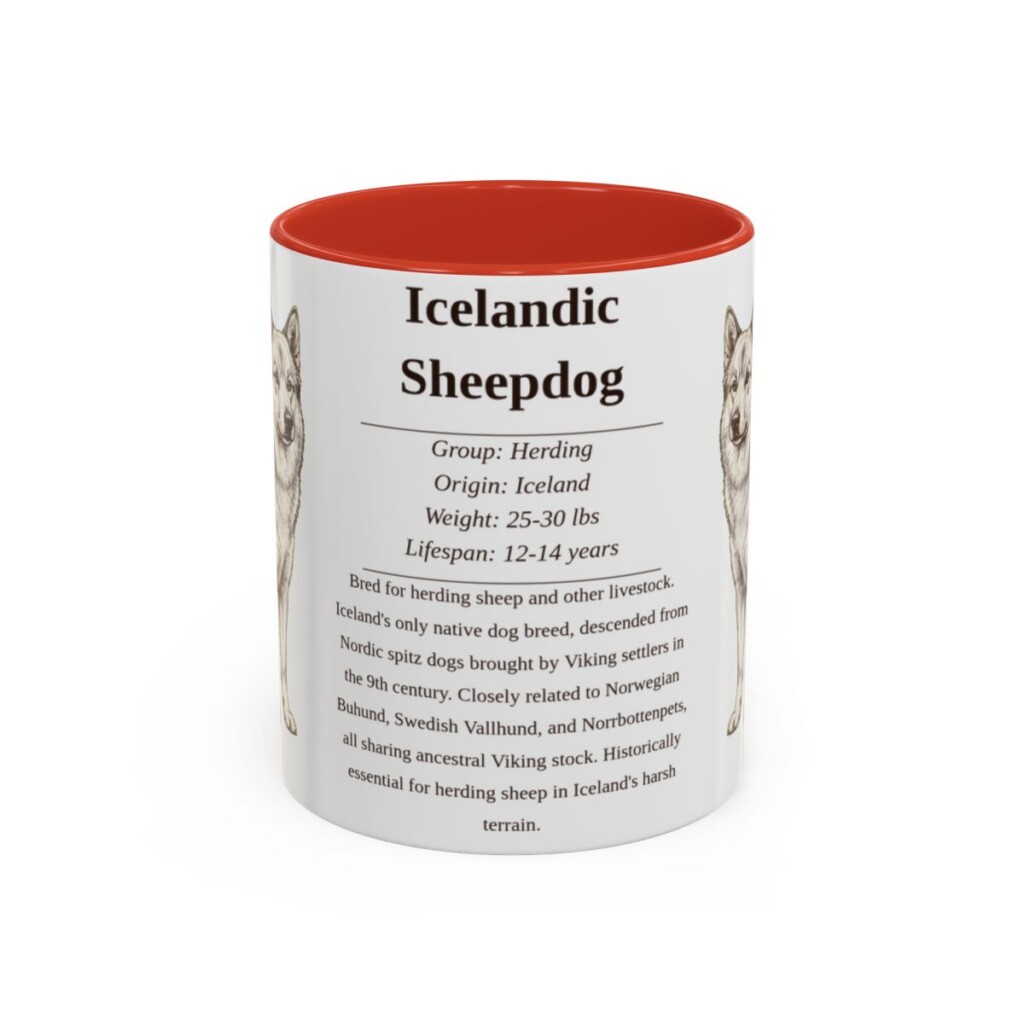 11oz Icelandic Sheepdog Mug, Red, front view