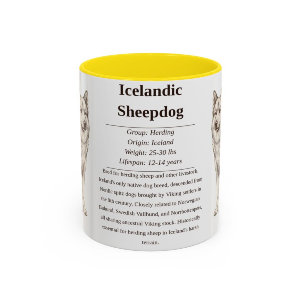 11oz Icelandic Sheepdog Mug, Yellow, front view