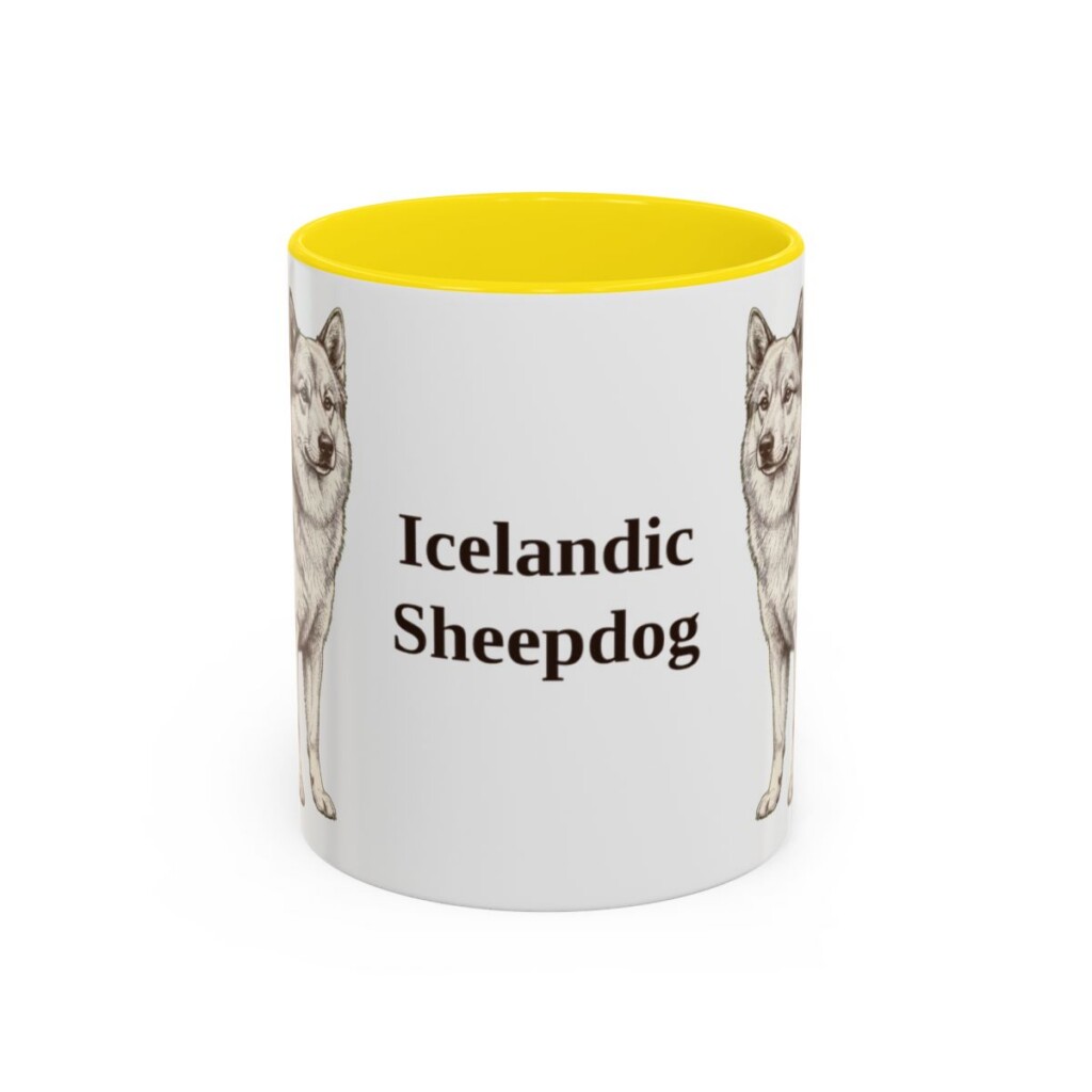 11oz Icelandic Sheepdog Mug, Yellow, front view