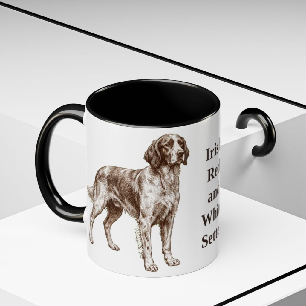 11oz-irish-red-and-white-setter-mug-black-context-2 11oz Irish Red and White Setter Mug, Black, lifestyle photo