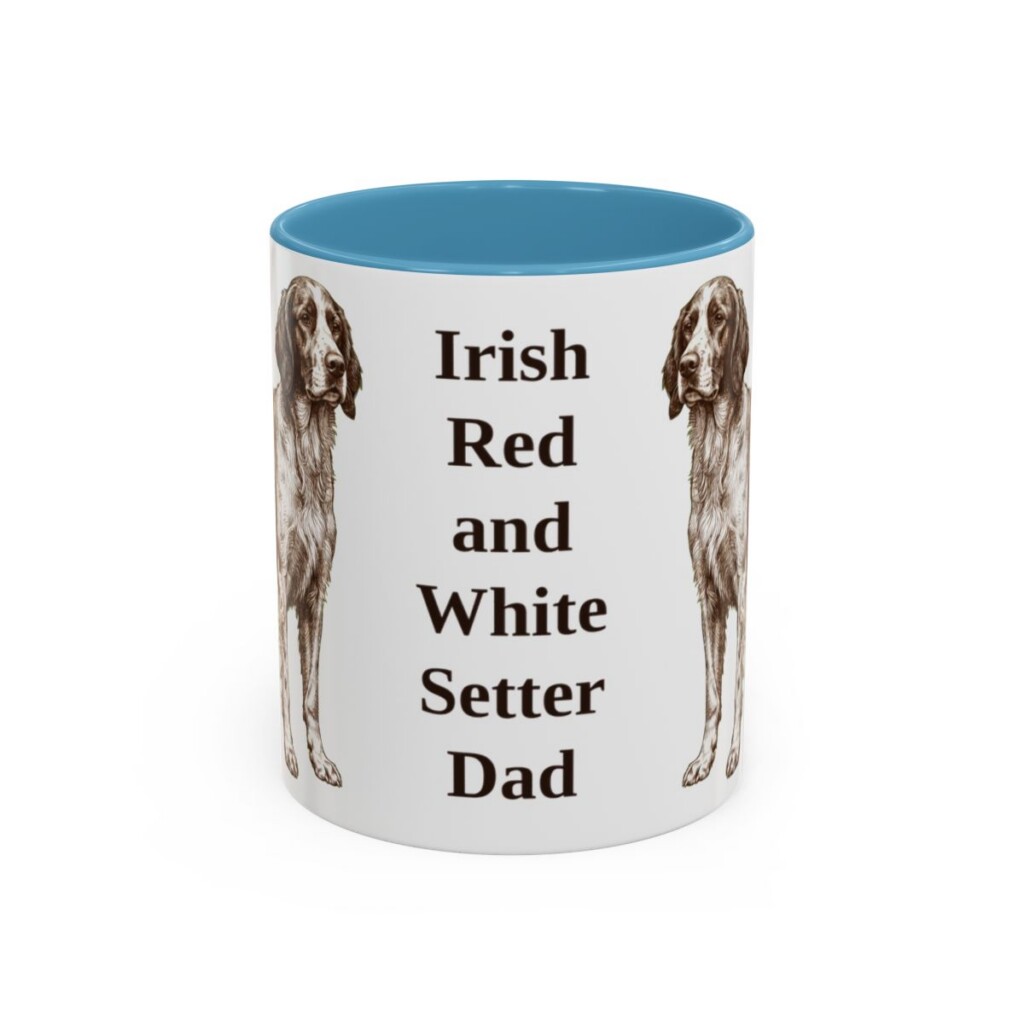 11oz Irish Red and White Setter Dog Dad Mug, Light Blue, front view