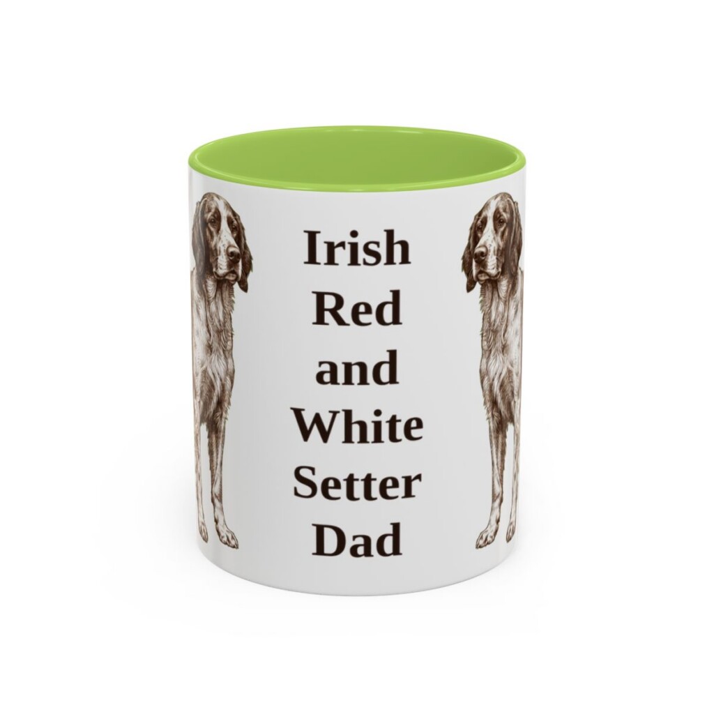 11oz Irish Red and White Setter Dog Dad Mug, Light Green, front view